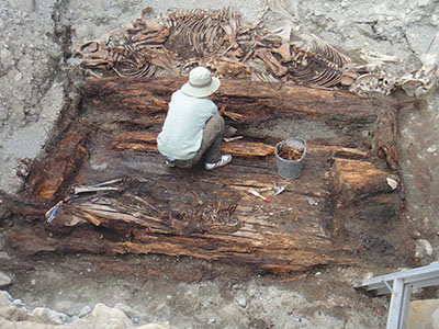 Excavating a tomb in Mongolia.
